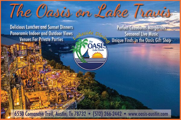 A poster of the oasis on lake travis.