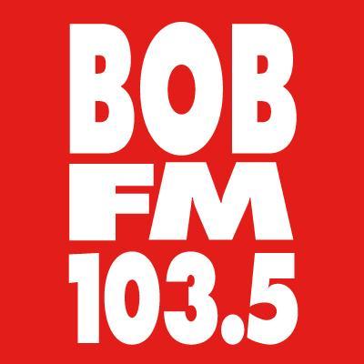 A red background with white letters that say bob fm 1 0 3. 5