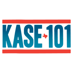 A red and blue logo for kase 1 0 1