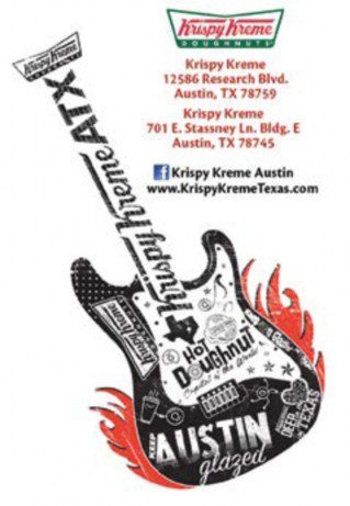 A poster of a guitar with the words " krippy kreme texas ".