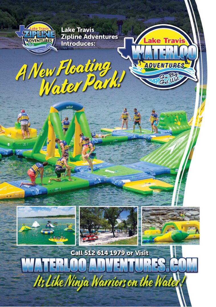 A poster of the water park with various activities.