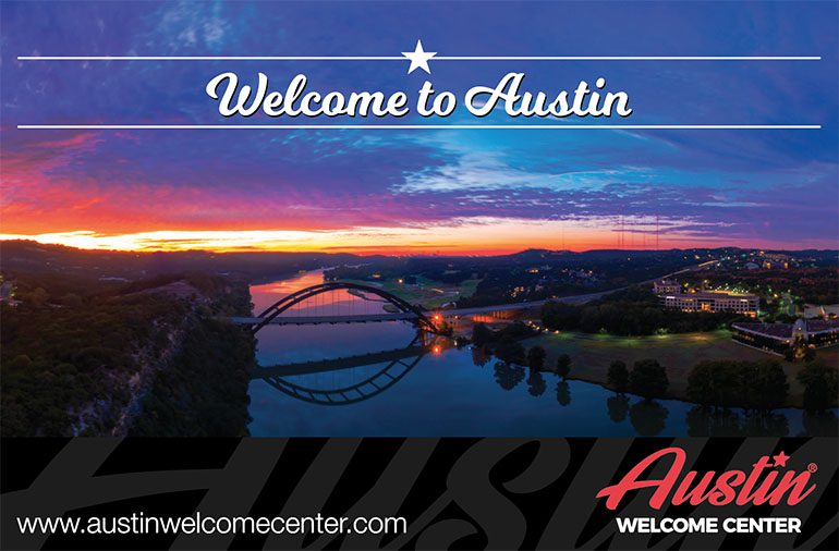 A welcome sign for the austin area.